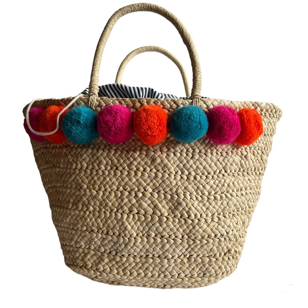 Pom Pom straw beach bag NWOT